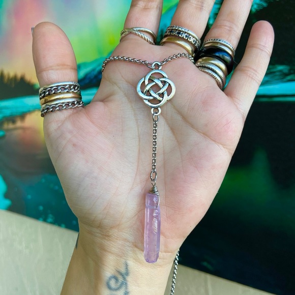 Lariat Y necklace celtic knot purple aura crystal - Picture 6 of 12